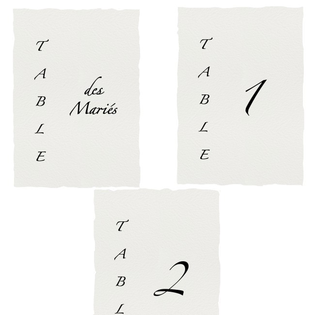 Carte Numéro ou Nom de table personnalisée pour mariage chic et élégant en Papier Texturé et Contours effet déchiré - EPC