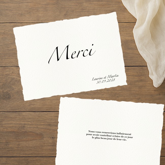 Carte de remerciements personnalisée pour mariage Chic et élégant - Papier texturé - Modèle effet déchiré - EPA Carte de remerciements personnalisée pour mariage Chic et élégant - Papier texturé - Modèle effet déchiré - EPA
