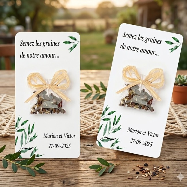 Cadeaux remerciements invités personnalisés - Graines à semer pour Mariage provençal, Motif Olivier - EP2