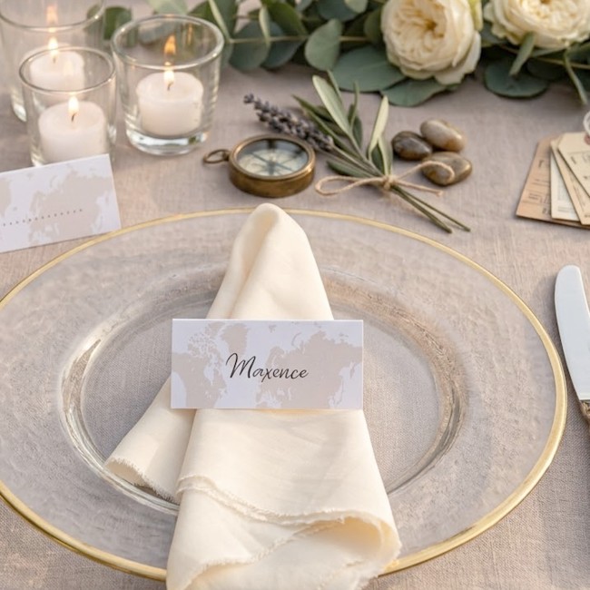 Marque-place mariage thème Voyage – Motif Carte du Monde – Décoration Destination Aventure - EP3