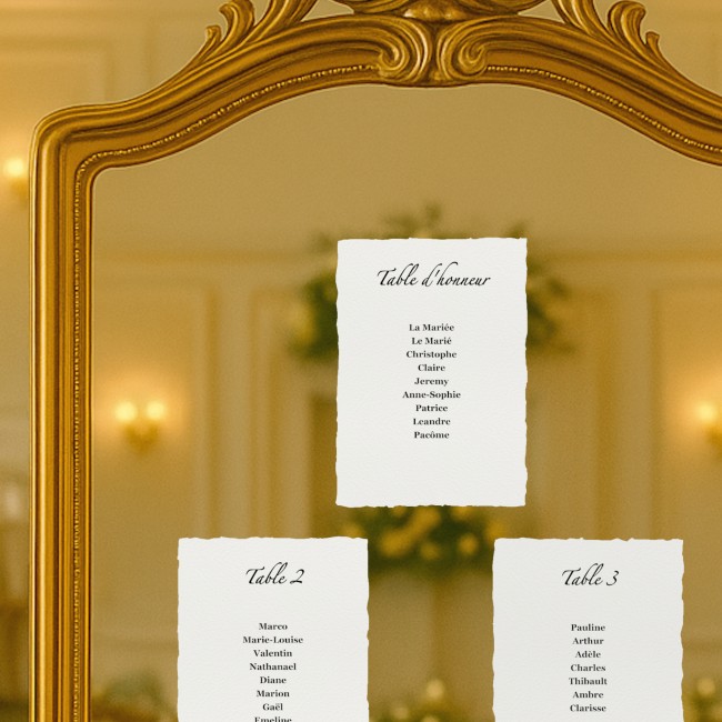 Carte Plan de table personnalisée - Mariage chic et élégant - Papier Texturé et Contours effet déchiré - EPD