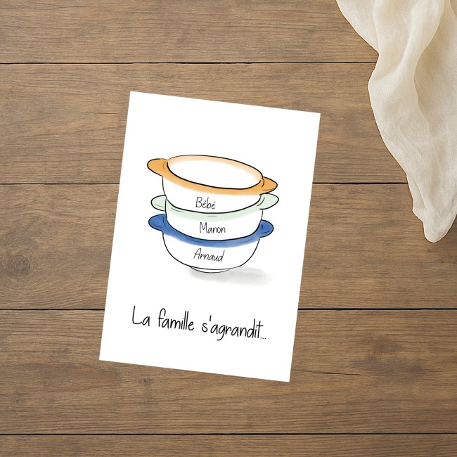 Carte annonce grossesse originale - La famille s'agrandit - Motifs Petits bols Bretons - EP5