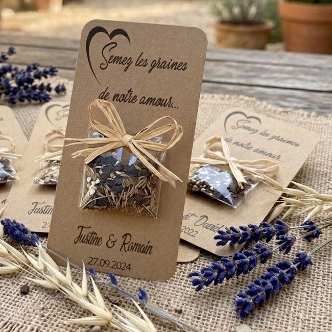 Cadeaux invités personnalisés - Graines a semer - Mariage thème champêtre - Motif Coeur - EPA