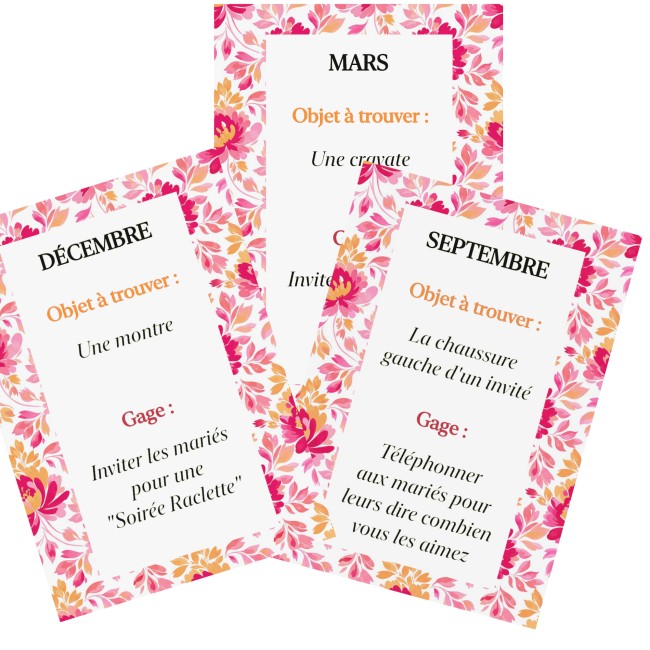 Jeu des 12 mois - Gages mariage, Animation mariage style Bohème -...