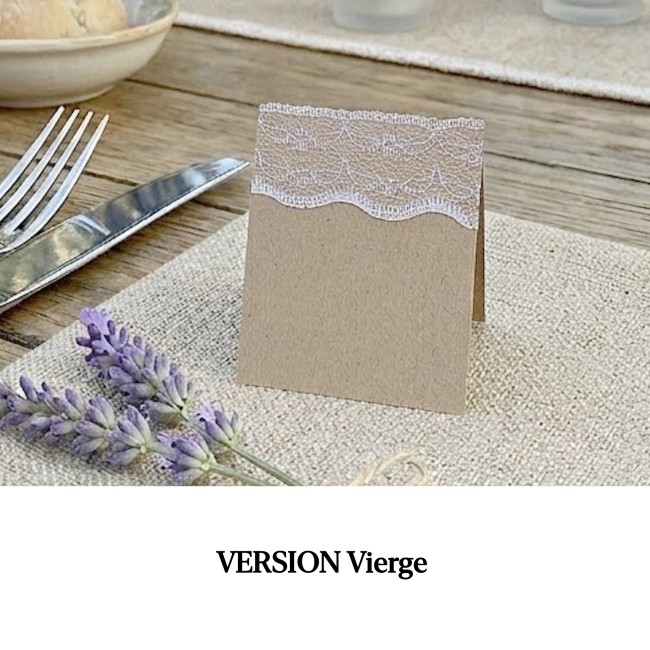 Marque-Place chevalet pour Mariage Style champêtre, bohème - Modèle Kraft et dentelle - EP04