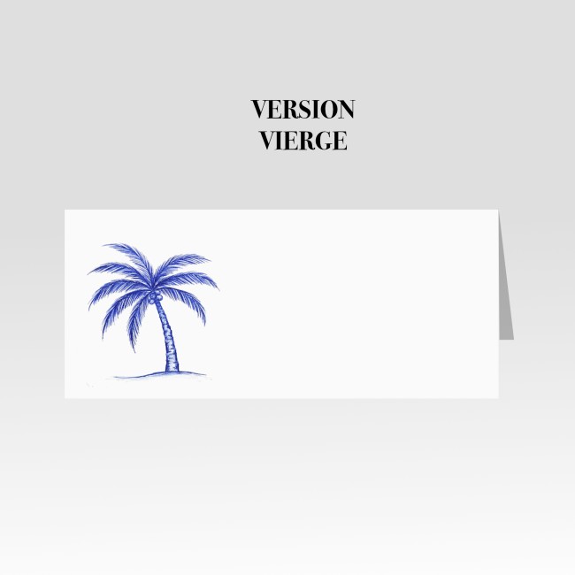 Marque-Place pour Mariage ou anniversaire thème Plage et tropique - Motif palmier bleu - Chic Azuréen - EPF Marque-Place pour Mariage ou anniversaire thème Plage et tropique - Motif palmier bleu - Chic Azuréen - EPF