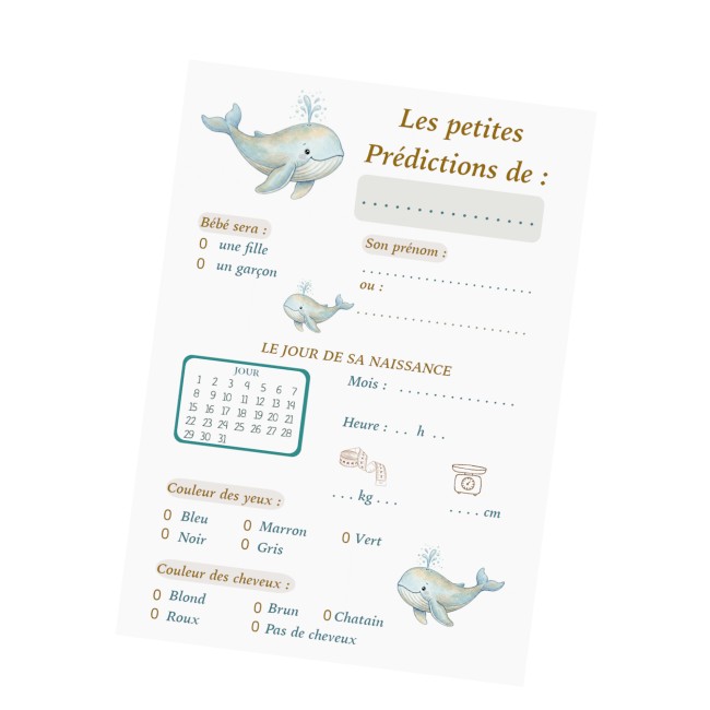 Carte prédiction naissance, Pronostiques, aninmation baby shower et gender reveal - Motif Baleine - EPB Carte prédiction naissance, Pronostiques, aninmation baby shower et gender reveal - Motif Baleine - EPB