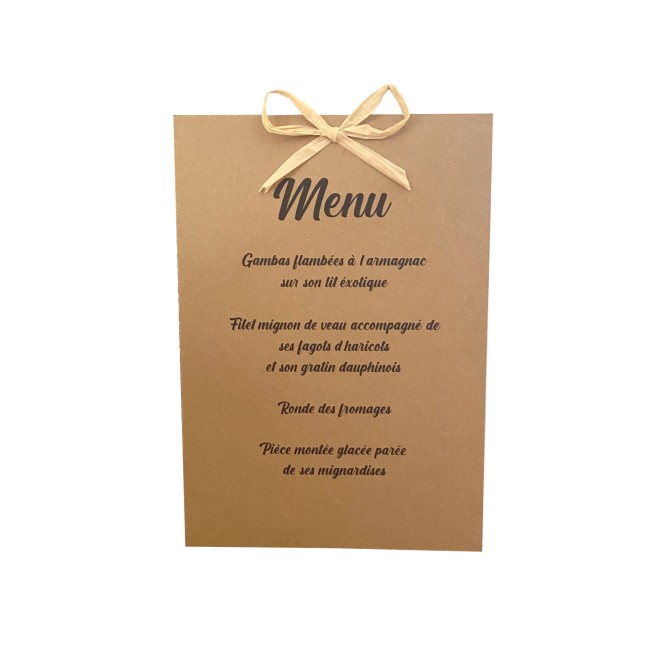 Menu personnalisé en Kraft Naturel et Raphia – Décoration de Table Champêtre Chic _ EPD