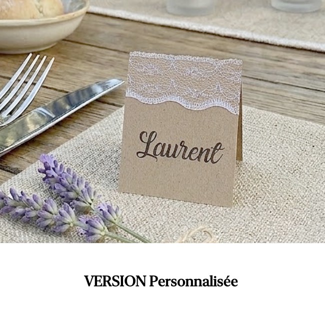 Marque-Place chevalet- Style champêtre, bohème - Kraft naturel et dentelle - ep6