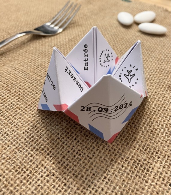 Menu individuel origami cocotte pour Mariage ou Anniversaire thème  Voyage, avion, destination - EP0H