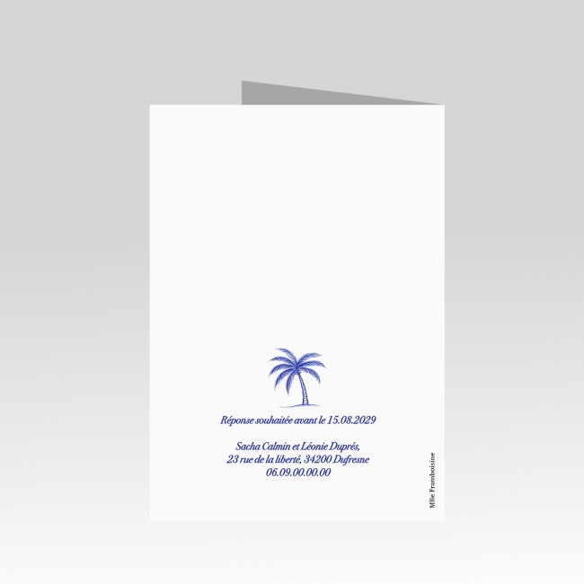 Faire-part de mariage - Invitation mariage thème Plage et tropiques - motif Palmier Bleu - Chic Azuréen - EPC