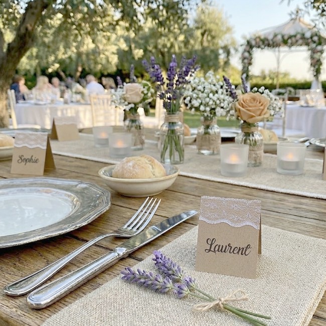 Marque-Place chevalet pour Mariage Style champêtre, bohème - Modèle Kraft et dentelle - EP03