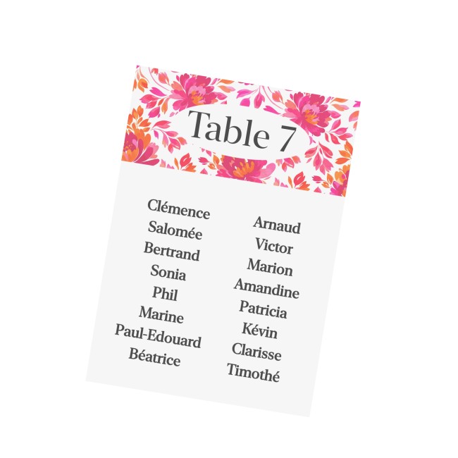 Carte plan de table personnalisée - Décoration Mariage ou anniversaire Botanique romantique - Romantic Folk - EP4