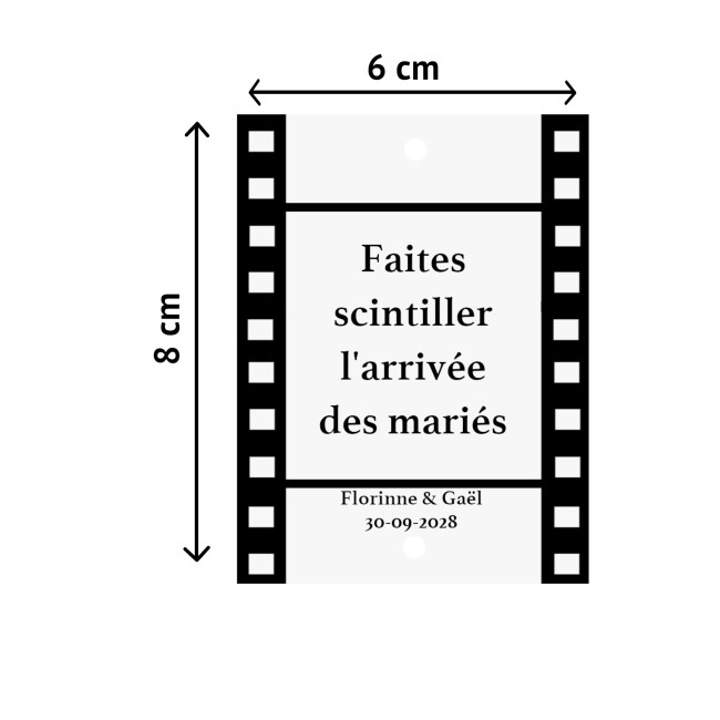 Etiquette personnalisée pour Baton scintillant, cierge magique - Animation mariage ou anniversaire Cinéma - EPC
