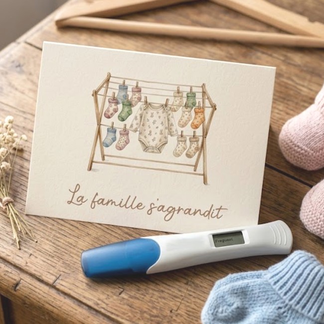 Carte annonce grossesse originale - La famille s'agrandit - Etendoir linge vintage - EP1 Carte annonce grossesse originale - La famille s'agrandit - Etendoir linge vintage - EP1