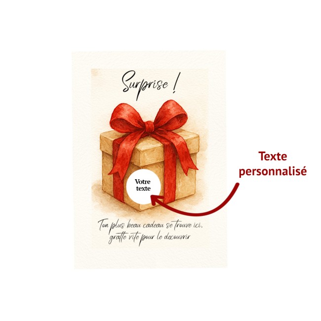 Carte à gratter personnalisée pour message surprise - Annonce surprise - Motif Cadeau de Noël style aquarelle - ep2