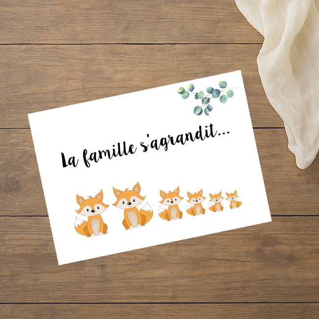 Carte Annonce grossesse personnalisée - Petits renards - 