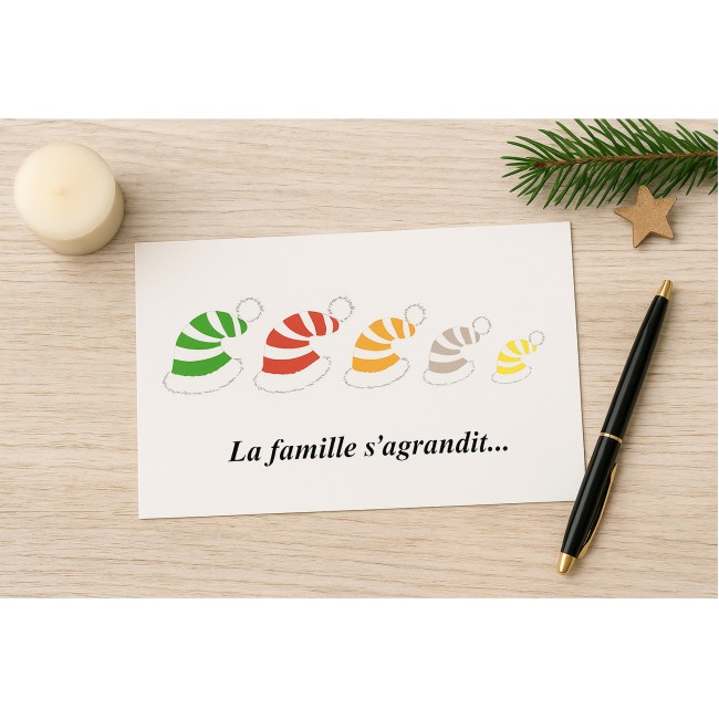 Carte annonce grossesse Personnalisée - Bonnets de noël - La famille s'agrandit - ep1