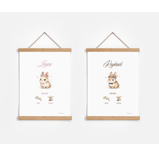 Affiche de Naissance Personnalisée - LAPIN – Décoration Chambre Bébé - EP1
