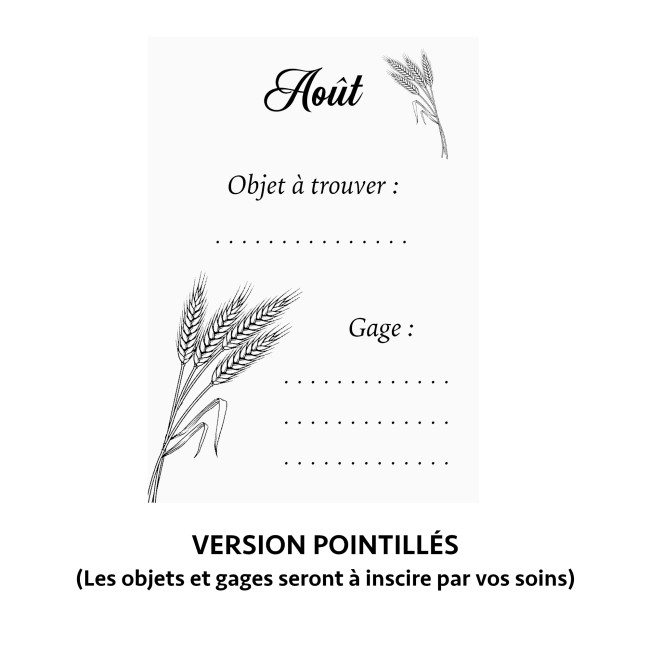 Jeu des 12 mois - Animation mariage - Motif noir et blanc Epi de blé - EP4