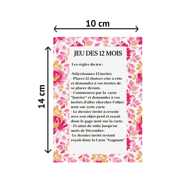 Jeu des 12 mois - Gages mariage, Animation mariage style Bohème - Motif Botanique romantique - EPC