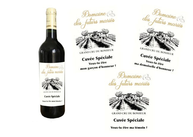 Etiquette autocollante personnalisée pour bouteille - Demande témoin, garçon ou demoiselle d'honneur - Domaine des futurs mariés - EPE