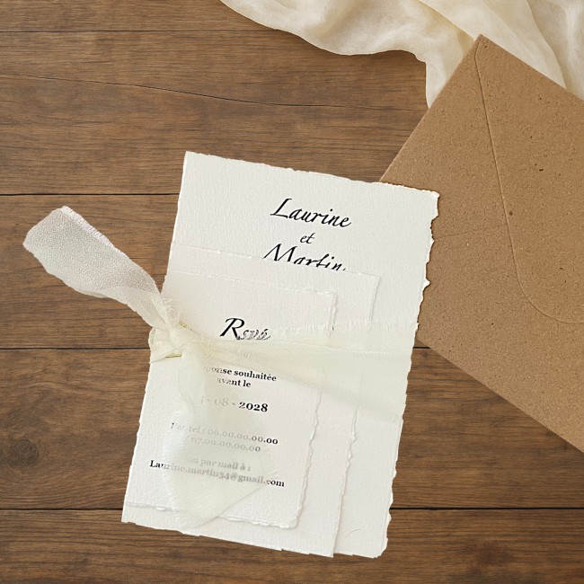 Faire-part de mariage, Invitation de Mariage Papier texturé effet déchiré - EPD