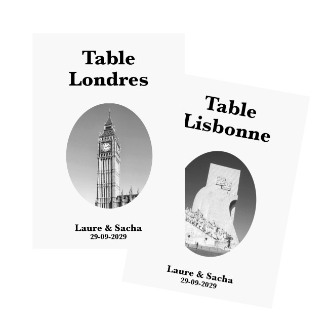 Carte Nom de table personnalisée Villes du monde - Photo monument Noir et blanc - EP5 Carte Nom de table personnalisée Villes du monde - Photo monument Noir et blanc - EP5