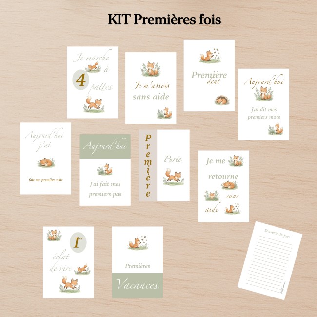 Cartes Etapes bébé - Souvenir photo - 1ère année ou 1ère fois de bébé - Motif petits renards - EP5