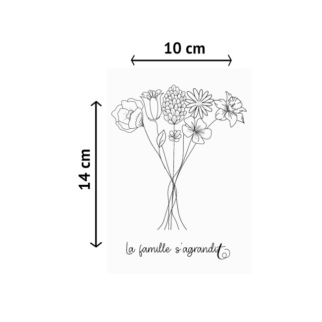 Carte annonce grossesse originale - La famille s'agrandit - Bouquet de fleurs Noir et blanc - EP5
