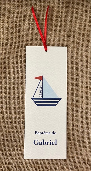 Invitation Baptême OU Faire-part de naisannce  - Thème Marin - Motif Petit Bateau bleu et rouge - EPC