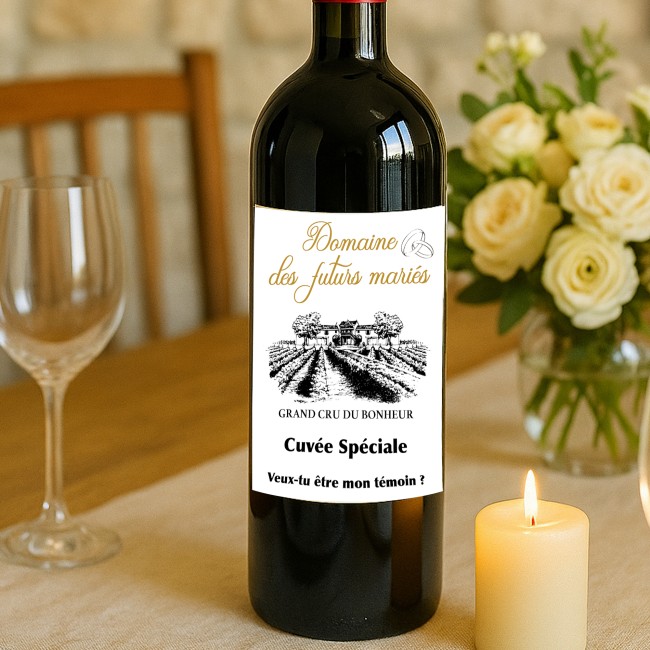 Etiquette autocollante personnalisée pour bouteille - Demande témoin, garçon ou demoiselle d'honneur - Domaine des futurs mariés - EPG