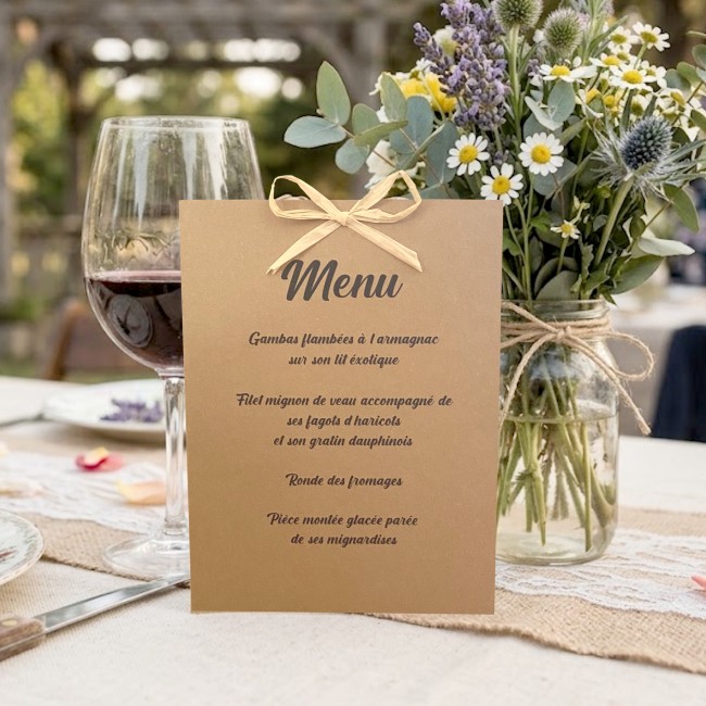 Menu personnalisé en Kraft Naturel et Raphia – Décoration de Table Champêtre Chic _ EPA
