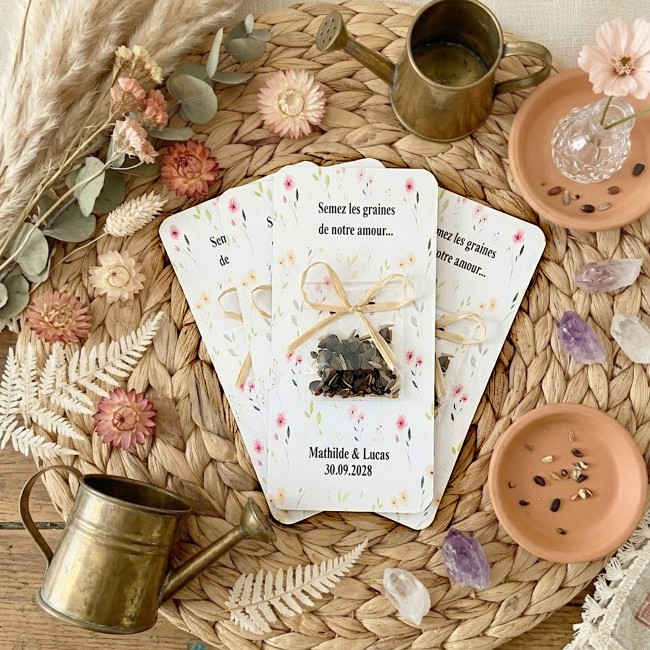 Graines à semer pour cadeaux invités personnalisés - Remerciement Mariage bohème, Champêtre - Motif Petites fleurs des champs _ EPD