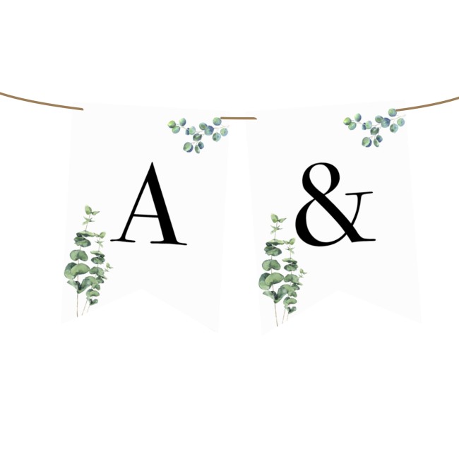 Guirlande personnalisée - Fanion lettre- Décoration de mariage, anniversaire - thème Nature - Motif Feuille d'eucalyptus -ep1