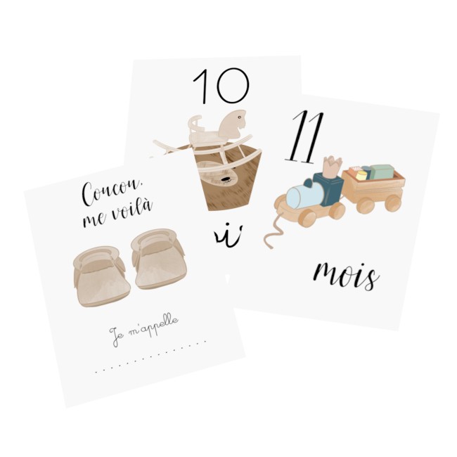 Cartes Etapes bébé - Souvenir photo - 1ère année ou 1ère fois de bébé - Motif enfantin vintage - EPJ