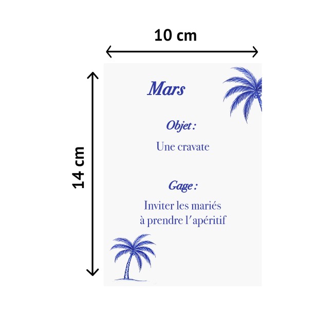 Jeu des 12 mois - Gages mariage, Animation mariage - Thème Plage et tropiques - Motif palmier bleu - EP3 Jeu des 12 mois - Gages mariage, Animation mariage - Thème Plage et tropiques - Motif palmier bleu - EP3