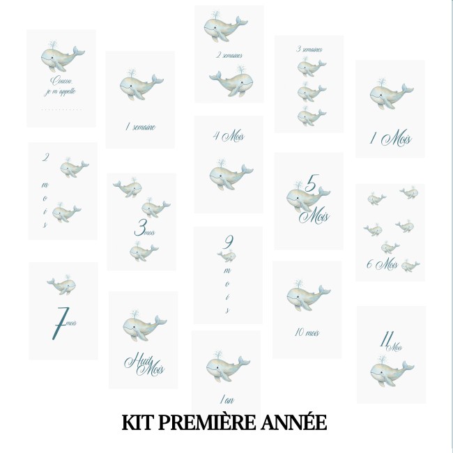 Cartes Etapes bébé - Souvenir photo - 1ère année ou 1ère fois de bébé - Motif Baleine - EPC Cartes Etapes bébé - Souvenir photo - 1ère année ou 1ère fois de bébé - Motif Baleine - EPC