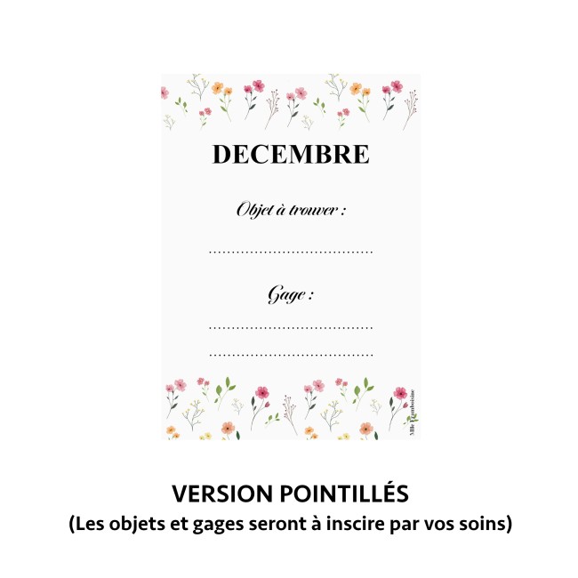 Jeu des 12 mois - Animation mariage Bohème - Gages mariage - Motif Petites fleurs des champs - EP4