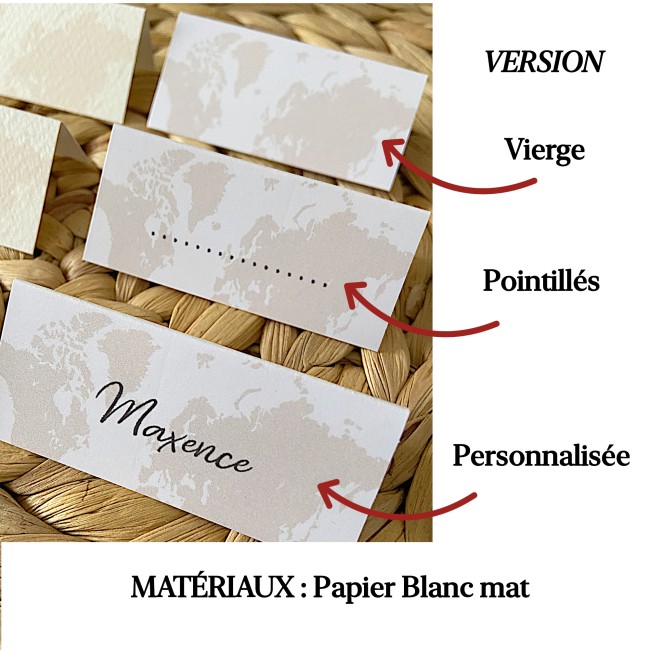 Marque-place mariage thème Voyage – Motif Carte du Monde – Décoration Destination Aventure - EP5