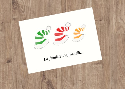 Carte annonce grossesse Personnalisée - Bonnets de noël - La famille s'agrandit - ep5