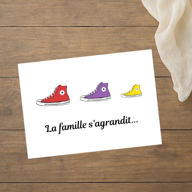 Carte annonce grossesse Personnalisée - La famille s'agrandit - Basket style converse - EP3