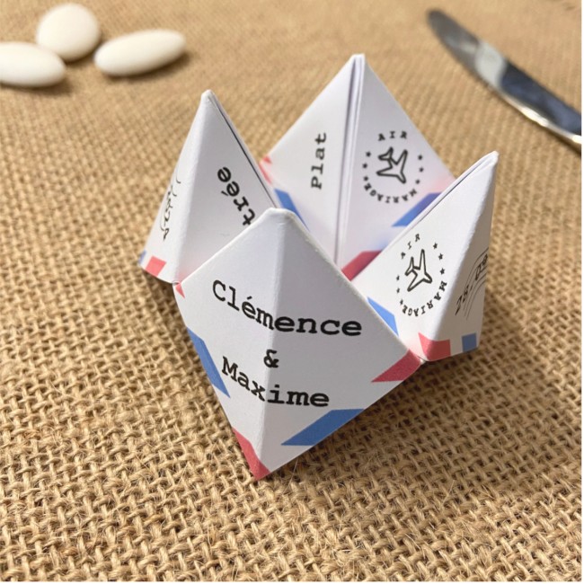 Menu individuel origami cocotte pour Mariage ou Anniversaire thème  Voyage, avion, destination - EP0A