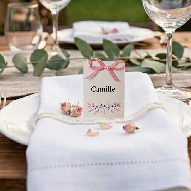 Marque-place personnalisable – Motif floral – Décoration romantique et poétique - EP2