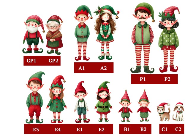 Affiche Famille personnalisée -Décoration de Noël personnalisé -  Cadeau de Noël Motif LUTINS - EPF