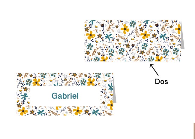 Marque-Places, décoration de table - Style liberty - Petites fleurs bleues et jaunes - EPF