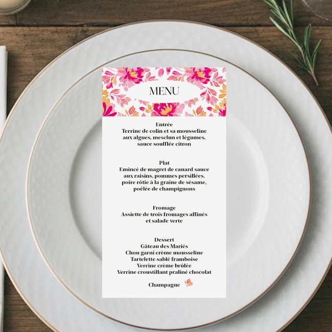 Menu, carte menu, personnalisée motif botanique romantique - Thème romantique folk - EP2 Menu, carte menu, personnalisée motif botanique romantique - Thème romantique folk - EP2