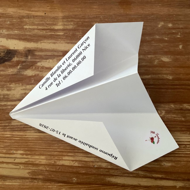 Faire-part de Mariage Thème voyage - Invitation Origami avion - Bleu blanc et rouge - EP5