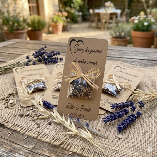 Cadeaux invités personnalisés - Graines a semer pour Mariage thème champêtre - Motif Coeur - EP2