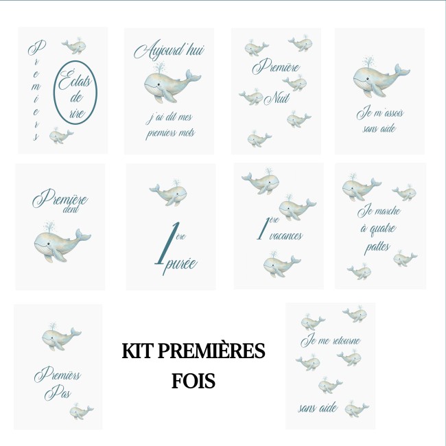 Cartes Etapes bébé - Souvenir photo - 1ère année ou 1ère fois de bébé - Motif Baleine - EPD Cartes Etapes bébé - Souvenir photo - 1ère année ou 1ère fois de bébé - Motif Baleine - EPD
